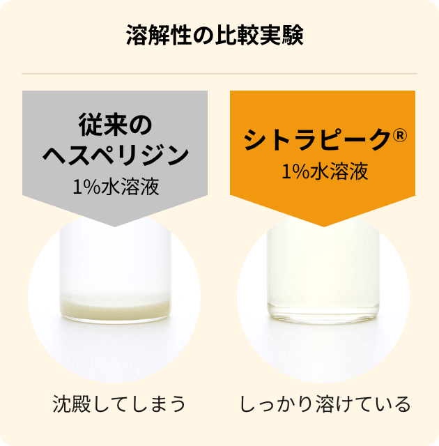 従来のヘスペリジンとシトラピーク®︎の溶解性の比較実験